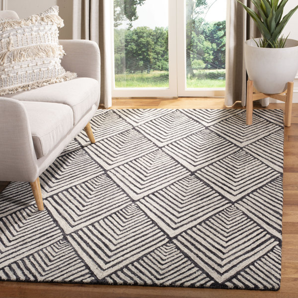 Wrought Studio Rossville Handmade Tufted Wool Charcoal / Ivory Rug